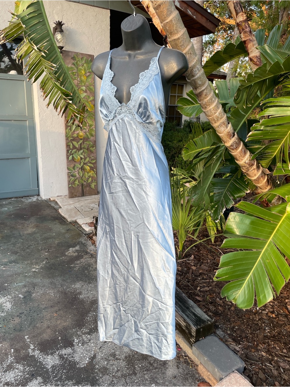 lace trim, satin slipped dress